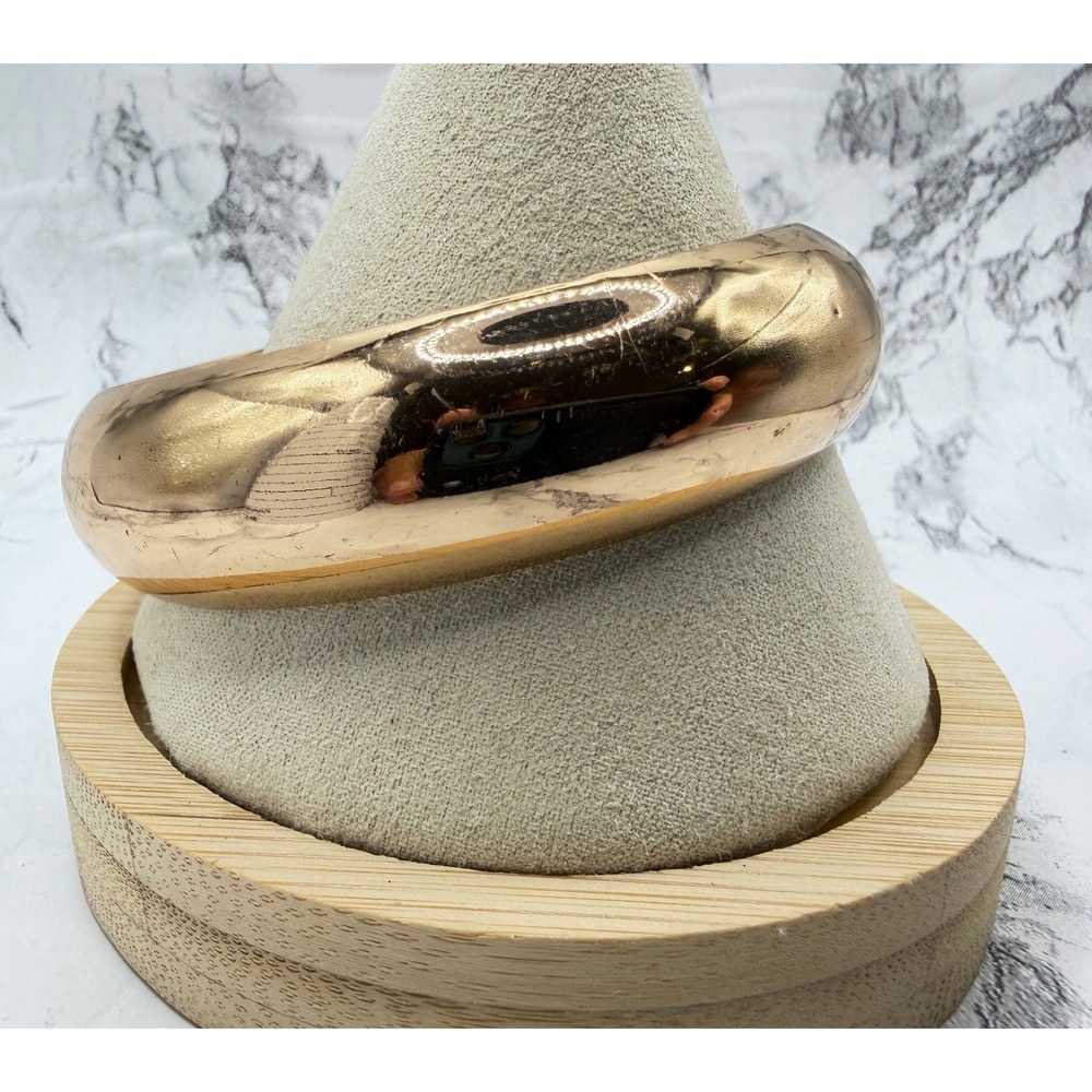Wide Rose Gold Tone Domed Slip On Bangle Bracelet 2.75" Diameter Description